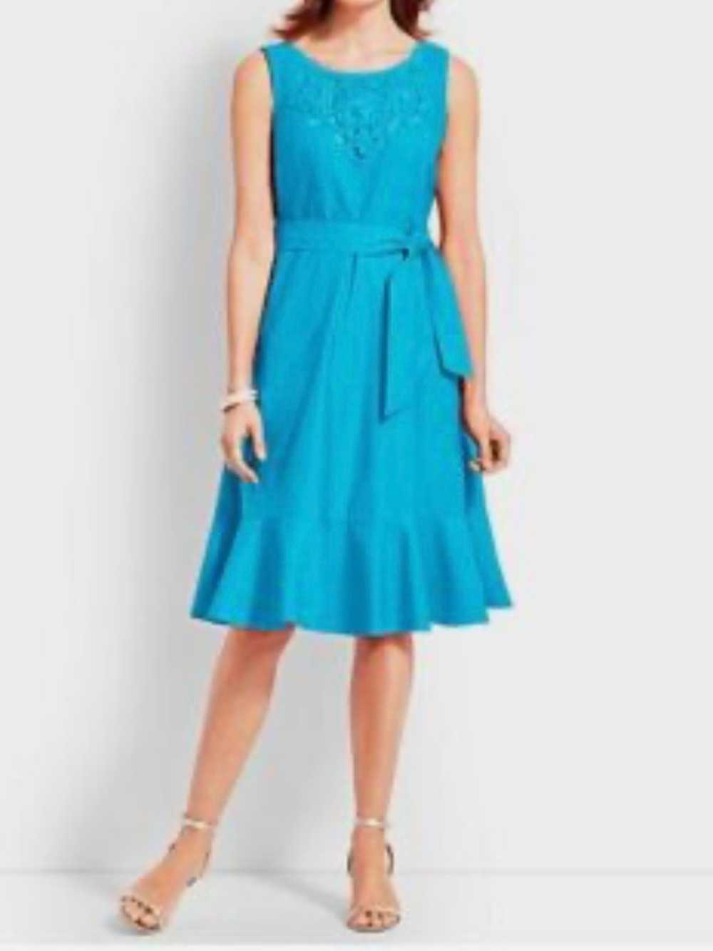 NWT Talbots Turquoise Embroidered Sleeveless Dress